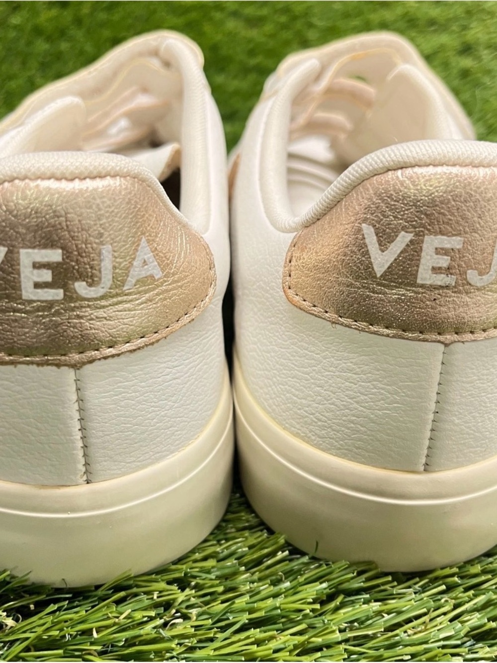 Veja White Sneakers with Gold V Logo - Picture 4 of 7